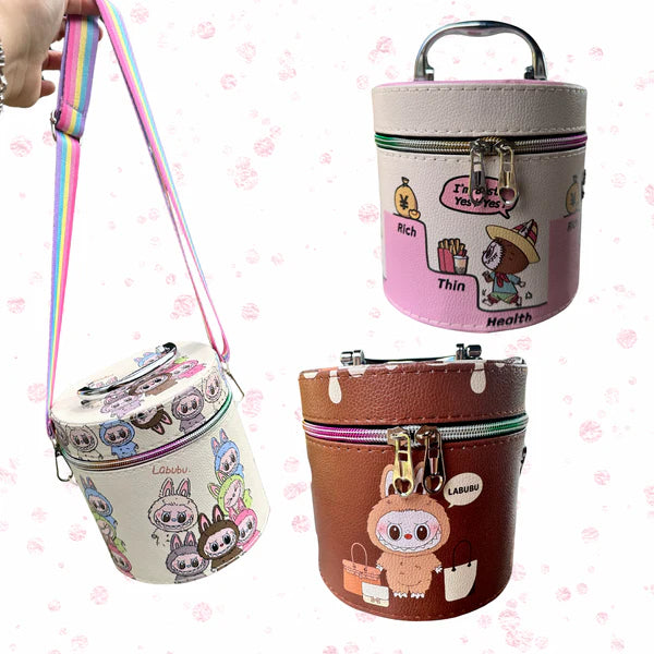 Laboo Bucket Bag/Makeup Case with Mirror and Strap