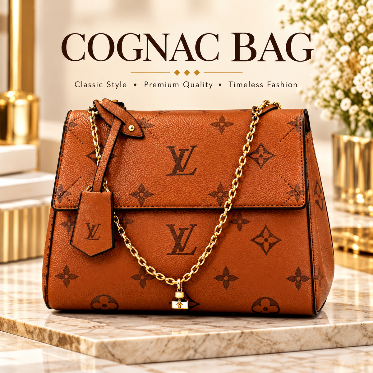 Cognac Embossed L Crossbody
