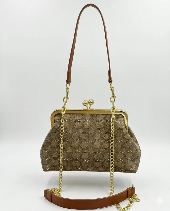 Brown Luxe Kiss Lock Frame Bag