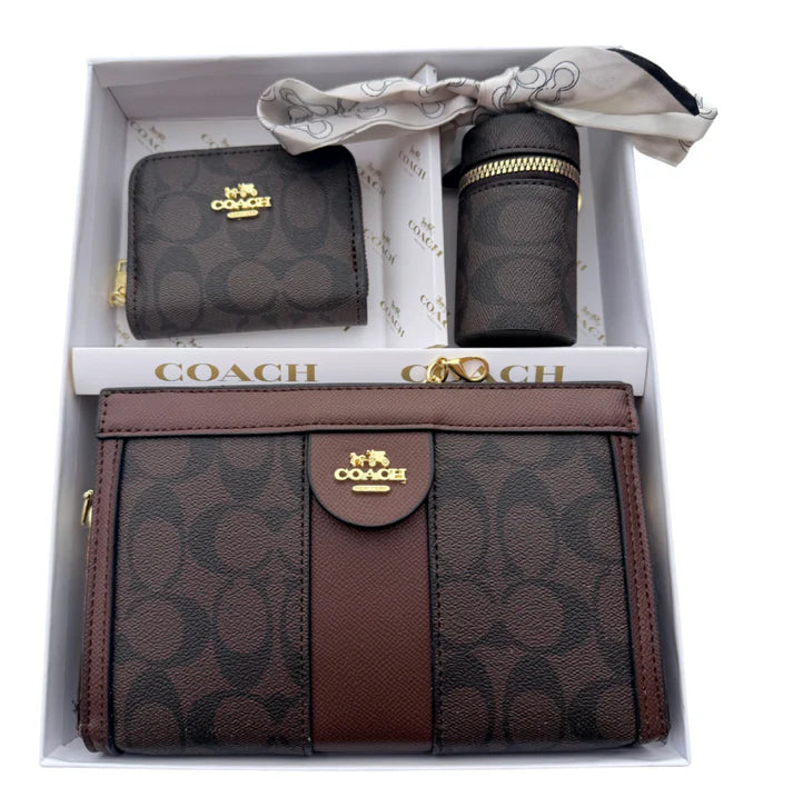 Brown Magnetic Closure Crossbody with Wallet & Coin Bag