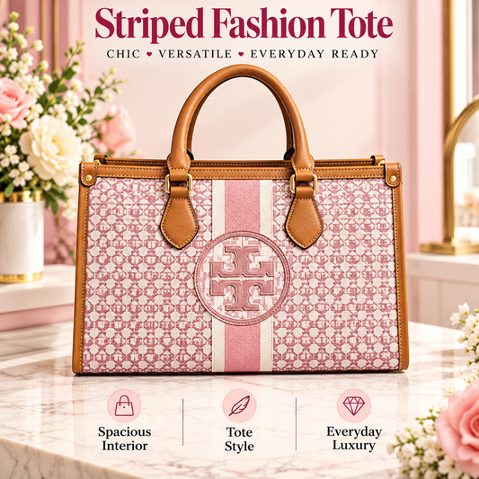 Pink T Striped Tote