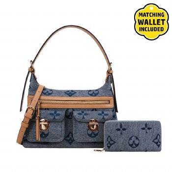 #5202 Denim Geometric Satchel Handbag 2 In 1