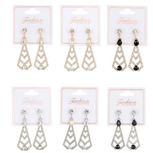 #3024 2" Assorted Colors Triangle Crystal Stone Fashion Earrings