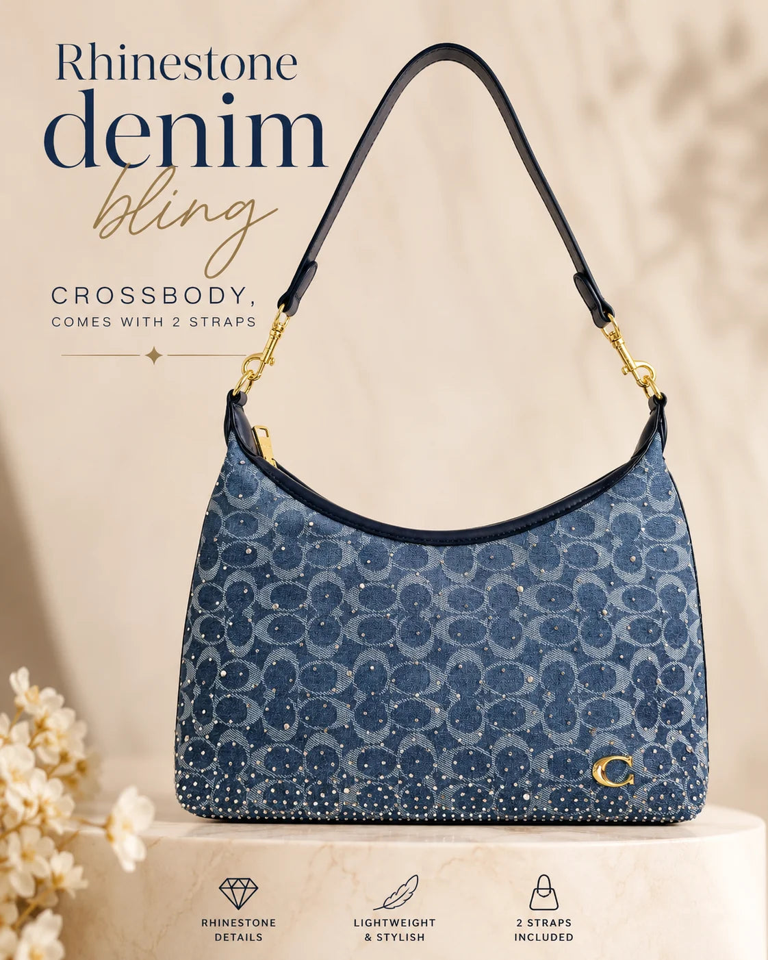 Denim Rhinestone C Crossbody