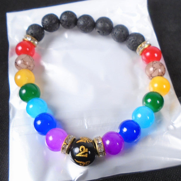 #1460 Seven Chakras Stone Bracelet w/Lava Rock Beads