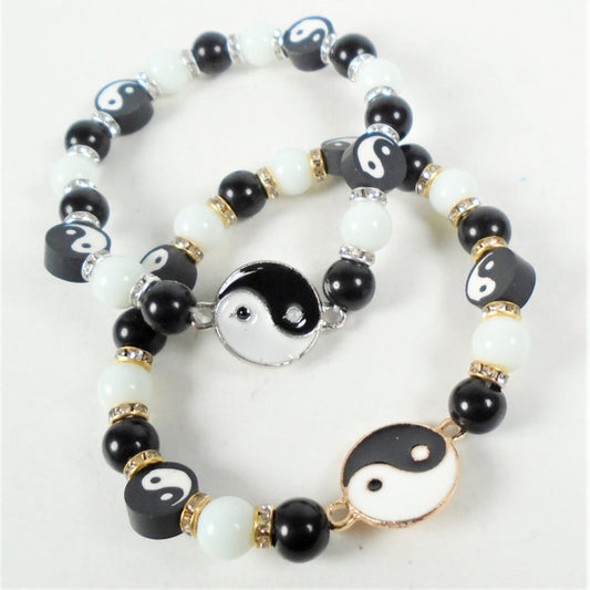 #3028 Black/White Yin Yang Beaded Charm Bracelets