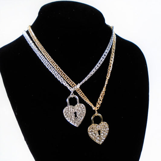 #1461 Gold & Silver Chain Neck Set w/ Heart Key Pendant