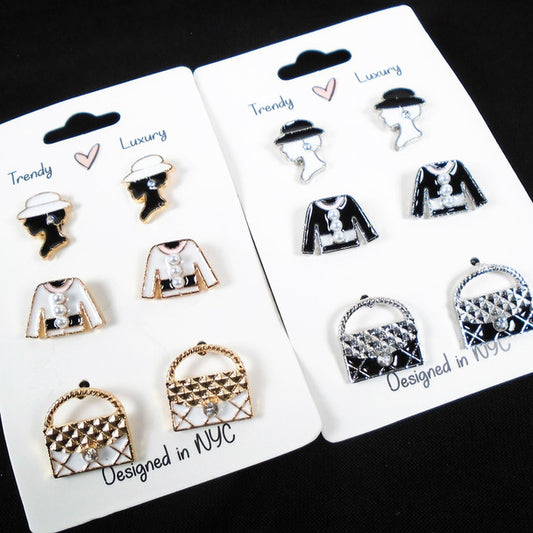 #1455 Fashion 3 Pairs Earrings w/Bag