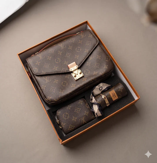 Brown Flower 3 Piece Crossbody Set