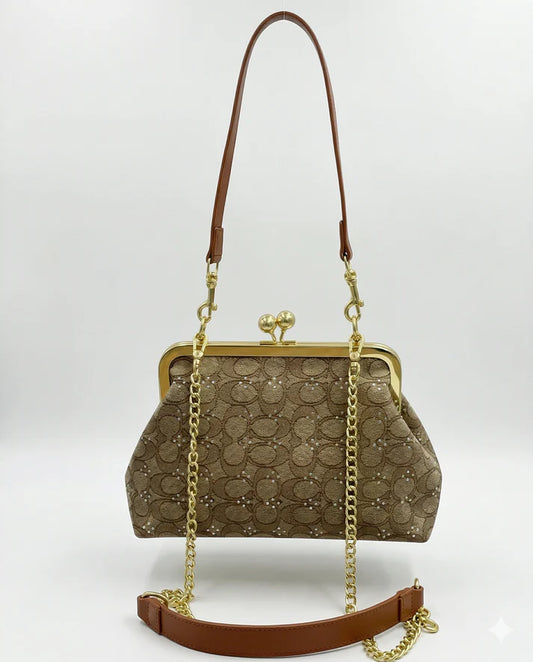 Brown Luxe Kiss Lock Frame Bag