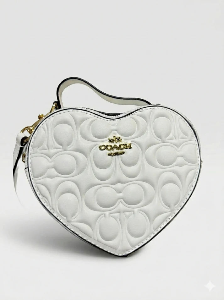 White Embossed Raised Heart Shape Crossbody