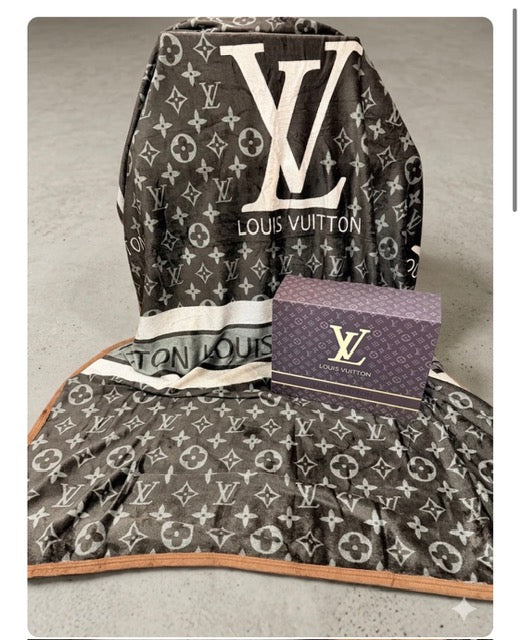 Brown Flower Print w/Large Logo Blanket
