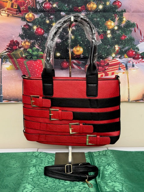 #1544 Red/Black Buckle Handbag