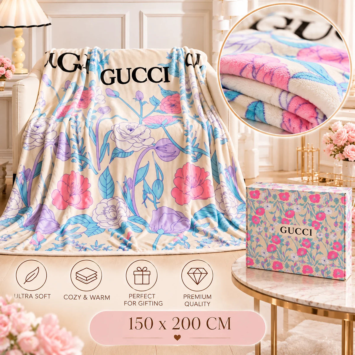 Beige Flower G Blanket