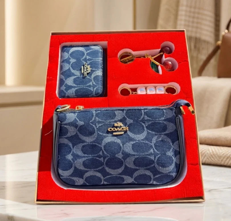 Denim Crossbody with Wallet & Keychains