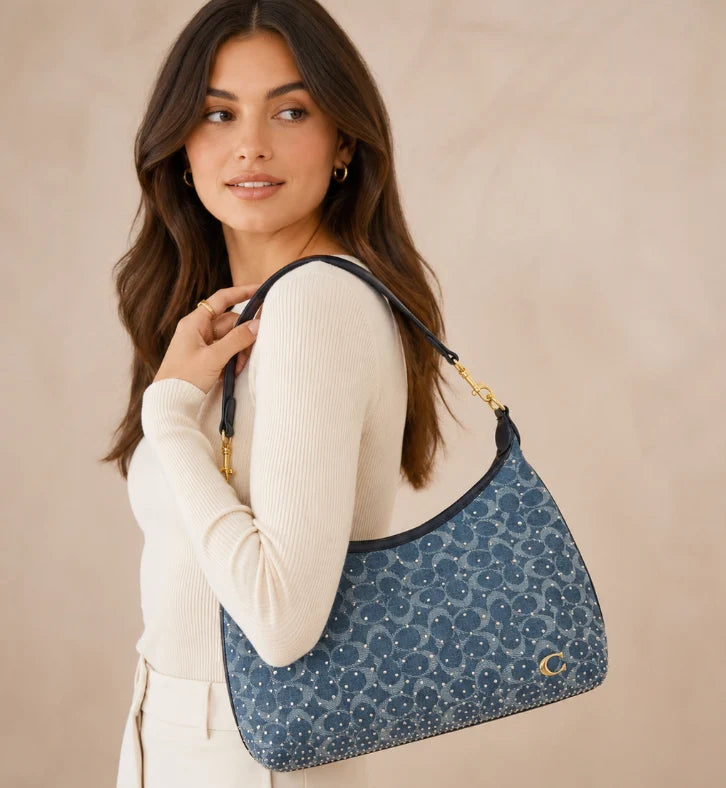 Denim Rhinestone C Crossbody