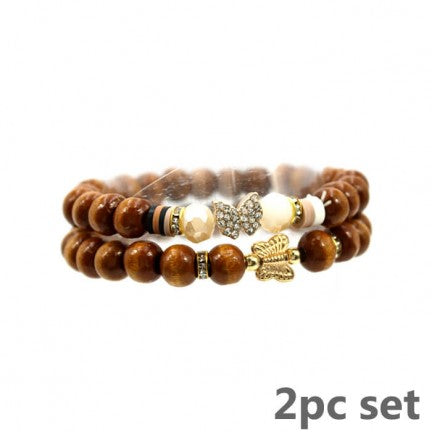 #2630 Wooden Beads Butterfly Bracelet