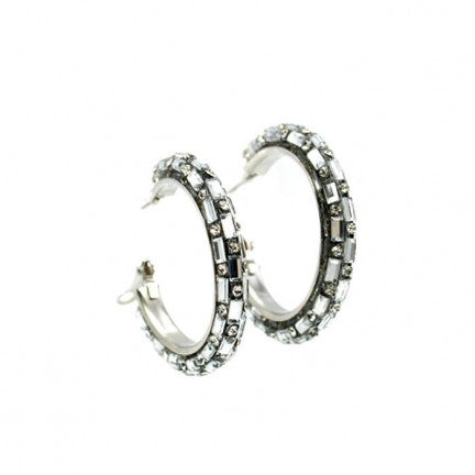 #2629 Gold or Silver Finished Stone Hoop Earring