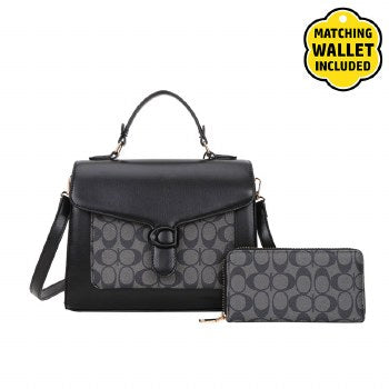 #5215 Black Satchel Handbag 2 In 1