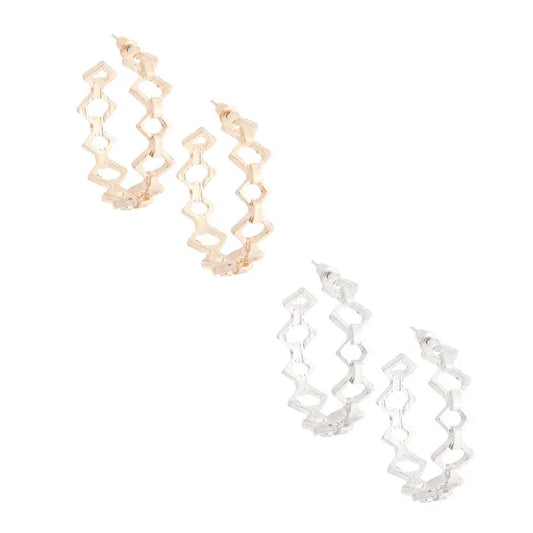 #2671 Gold Or Silver Diamond Link Hoops