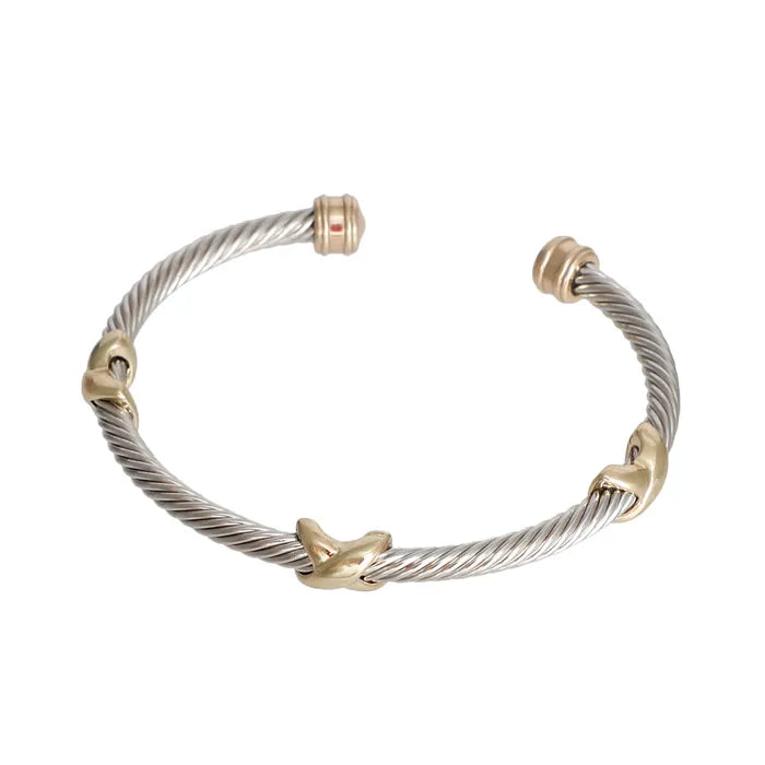 Two Tone X Cable Bangle